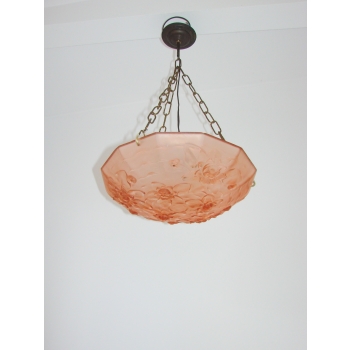 Dekoracyjna lampa Art Deco z różowym kloszem